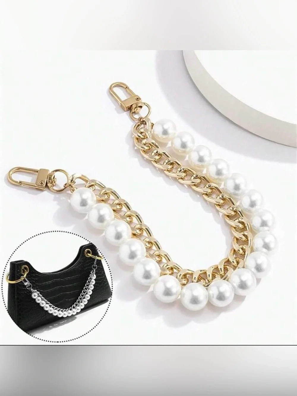Gold Chain and White Pearl Accent Strap